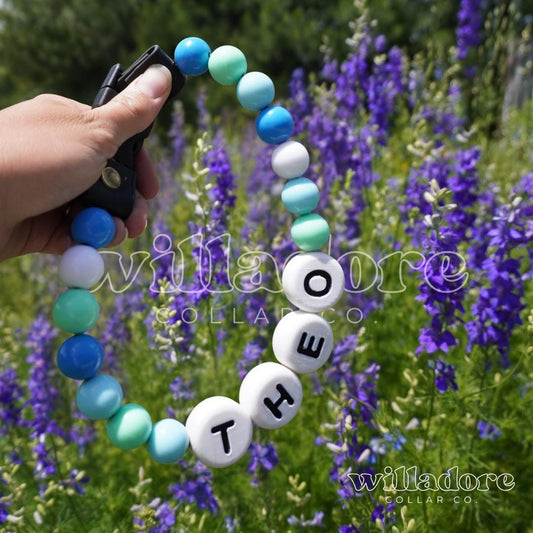 Blue and green beads on the Breeze style friendship collar